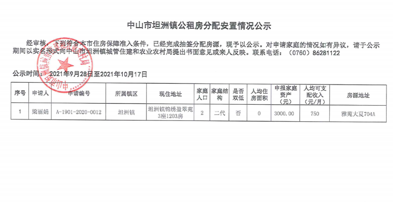 中山市坦洲镇公租房分配安置情况公示(梁丽娟）.PNG