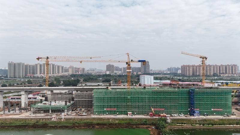 The Zhongshan West station is under construction. Photo provided to Zhongshan Daily
