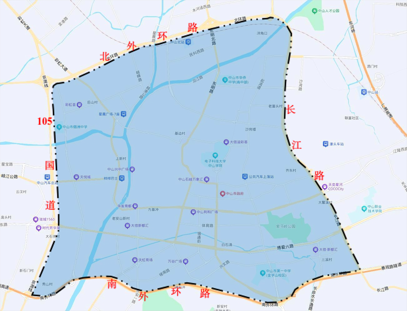 中山市国Ⅲ排放标准柴油货车限行区域范围 示意图（第一阶段）.png